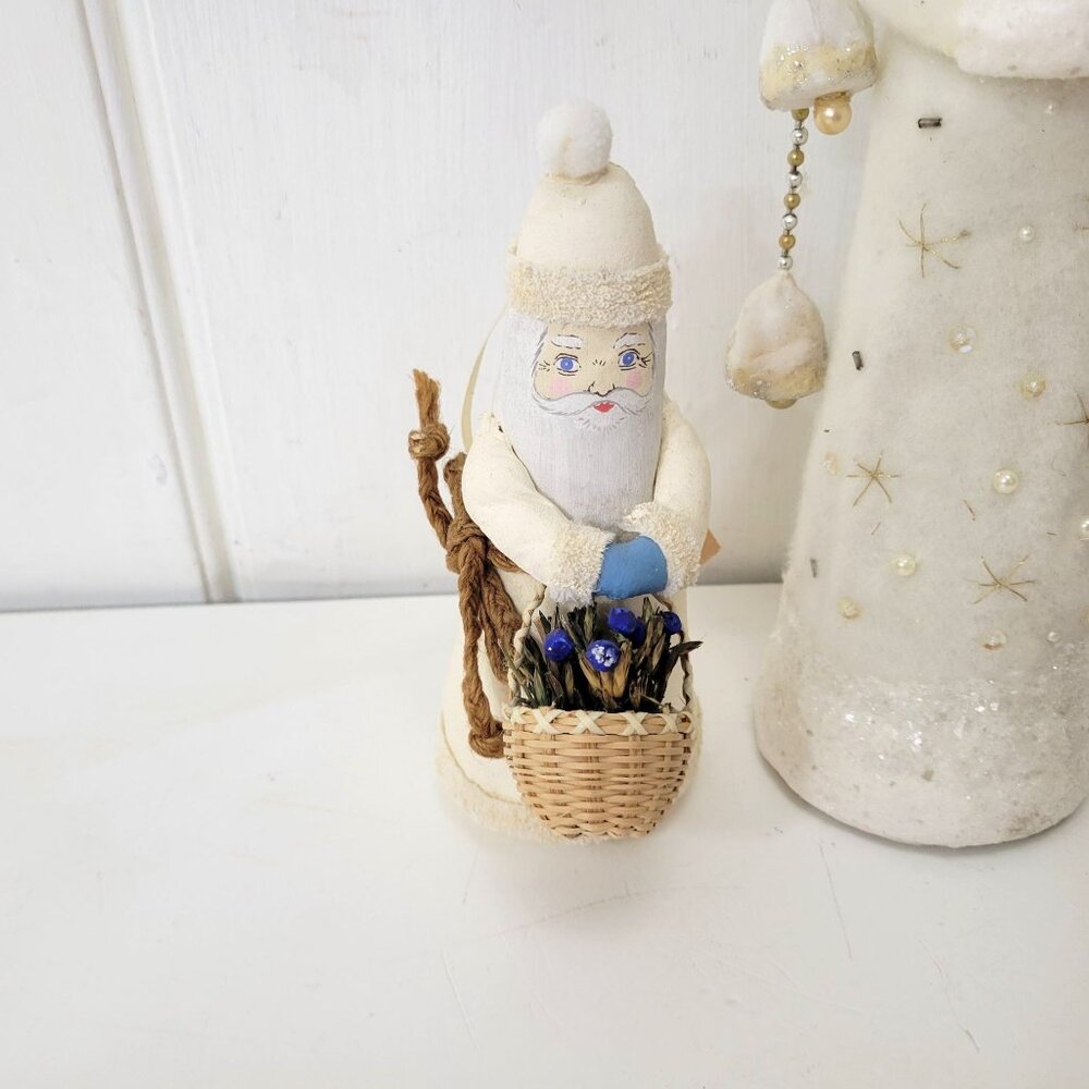 Vintage Winter White Santa Figurines  - Handcrafted Christmas Decor - Picture 5 of 7